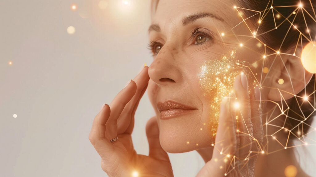 nad+ a woman touching her face