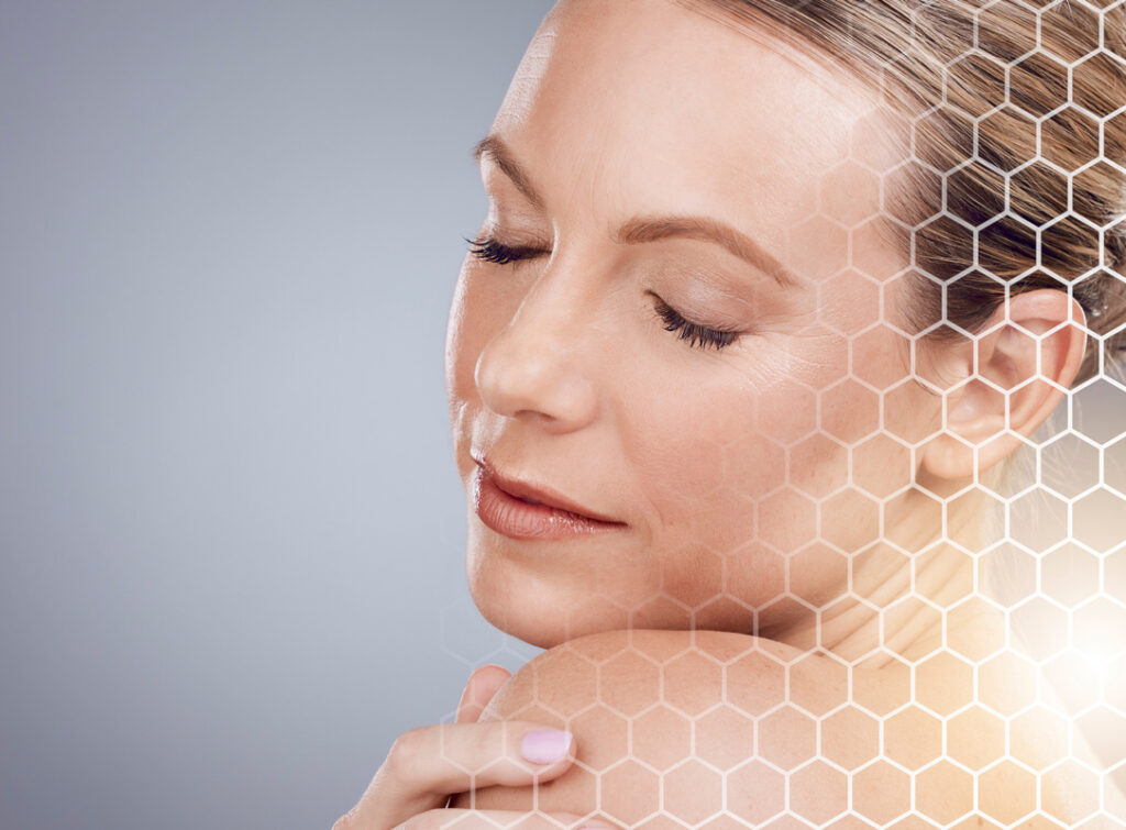 a woman with her eyes closed