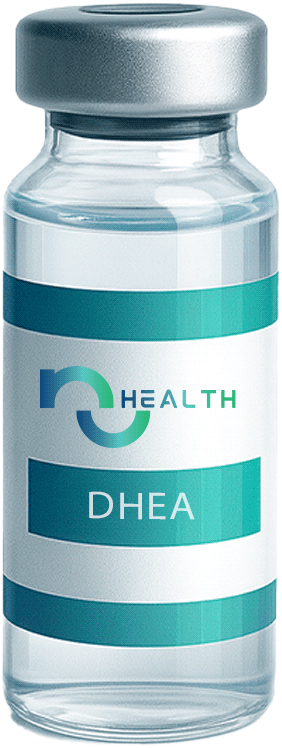 Clear vial labeled DHEA supplement