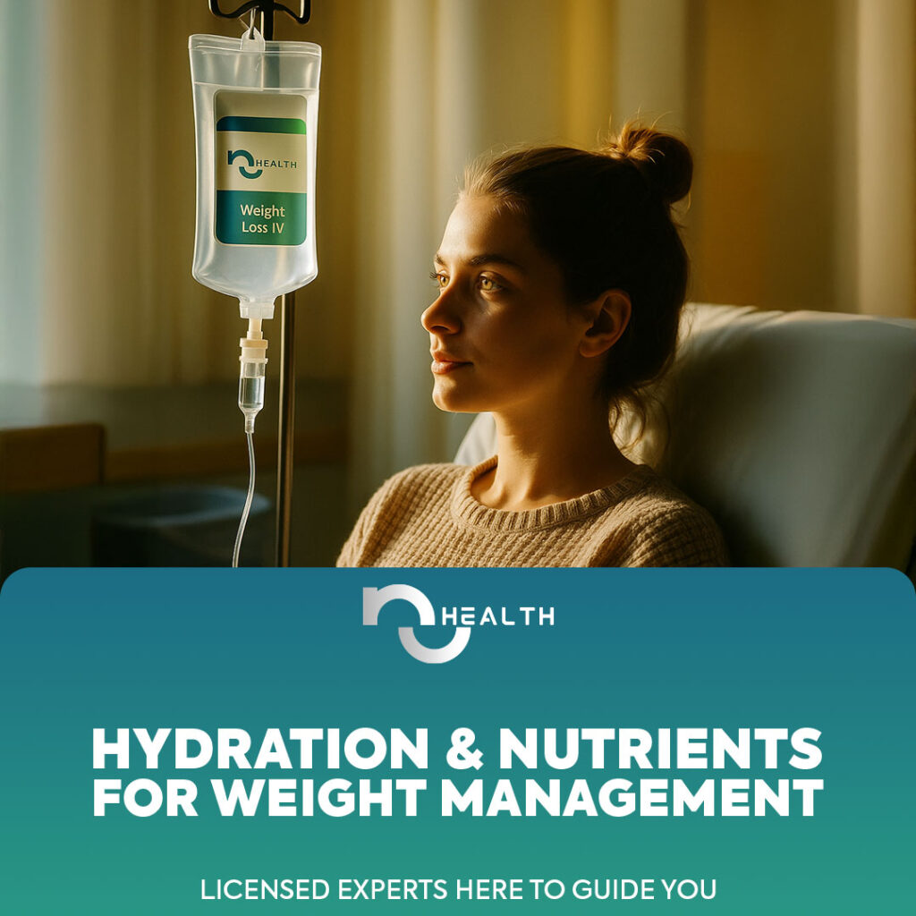 a woman sitting in a hospital chair with a dropper IV hydration